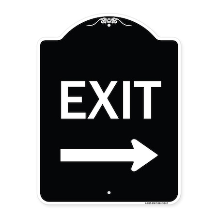 Signmission Designer Series-Exit W/ Right Arrow, Black & White Heavy-Gauge Aluminum, 24" H, 18" L, BW-1824-9842 A-DES-BW-1824-9842